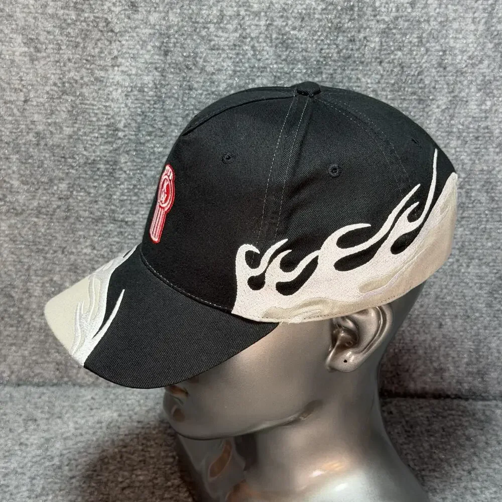 Kenworth Trucking Black Retro StrapBack Hat OSFA Cap Flame Graphic Embroidery